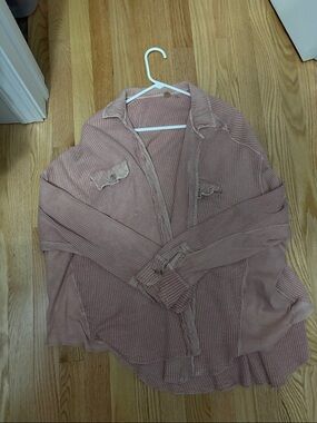 Free People Dusty Rose Waffle Button-Down Shirt